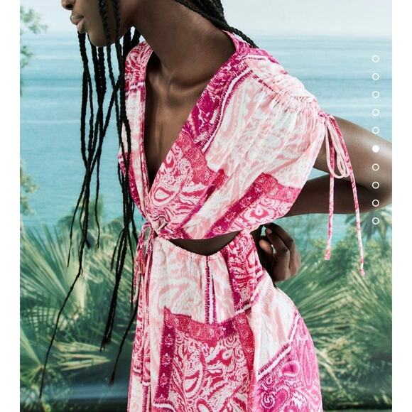 Zara Patchwork Print Dress Pink Cut Out Maxi Size Small - Picture 14 of 14